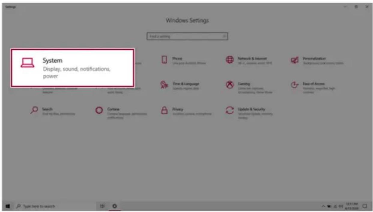 LG 15Z90NRAAS9U1 - 2Select[System] > [Display]. - 1