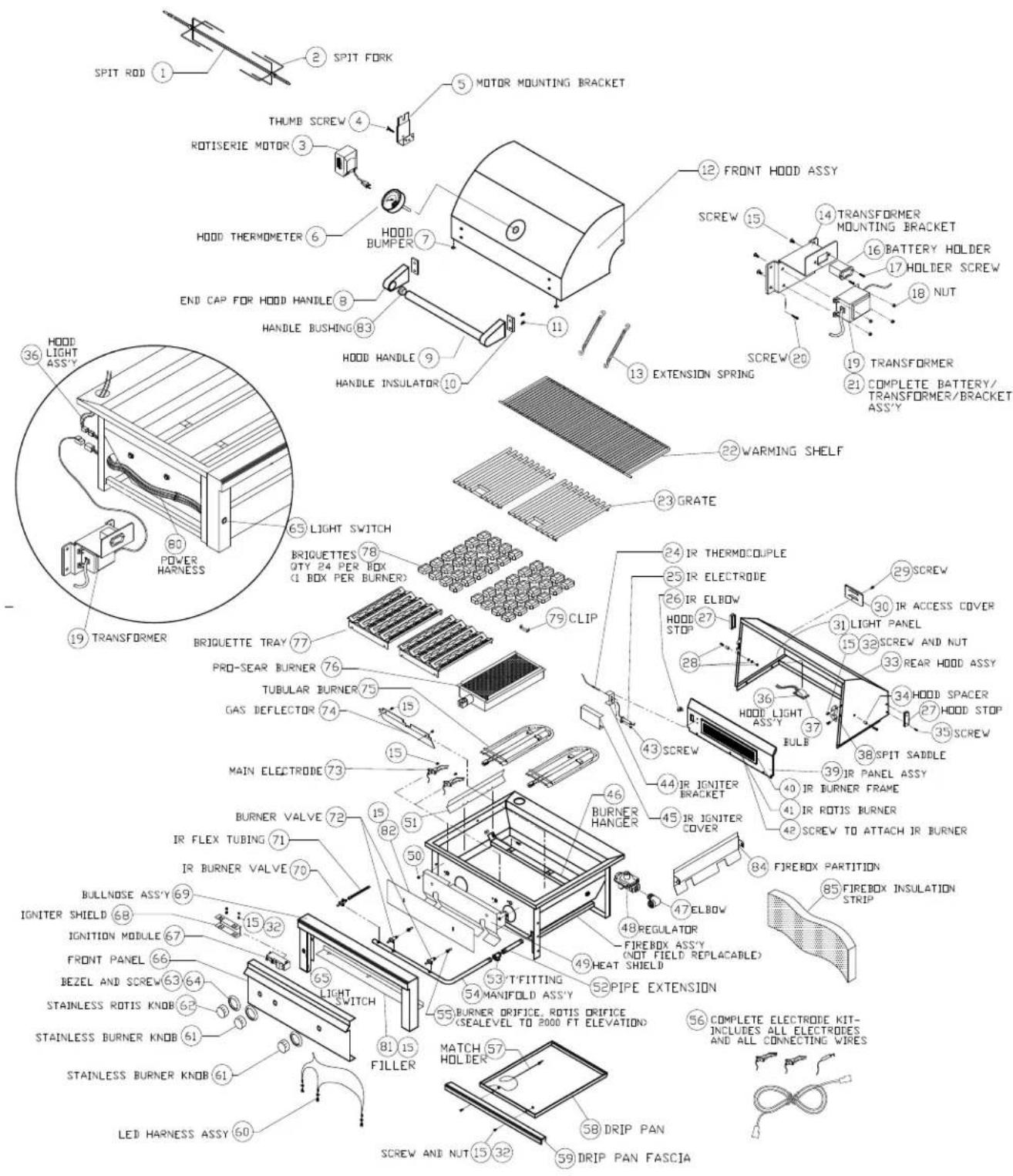 LYNX L600FNG - SEDONA GRILL EXPLODED PARTS VIEW - 1