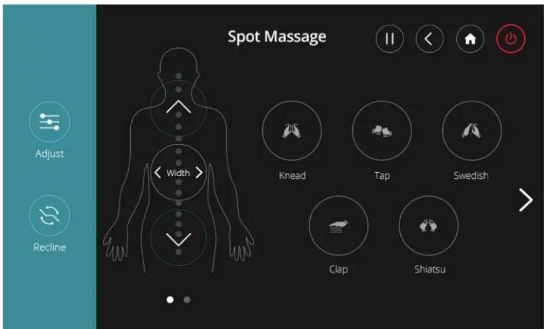 Spot Massage Adjust Recline Width Knead Tap Swedish Clap Shiatsu