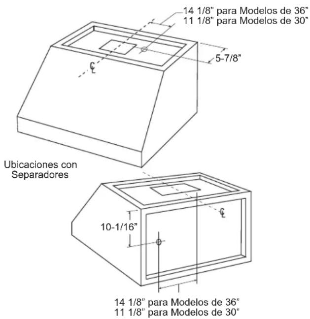14 1/8" para Modelos de 36" 11 1/8" para Modelos de 30" 5-7/8" Ubicaciones con Separadores 10-1/16" 14 1/8" para Modelos de 36" 11 1/8" para Modelos de 30"