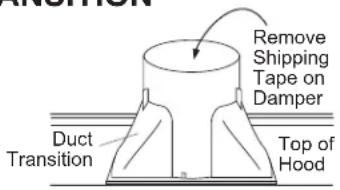 Remove Shipping Tape on Damper Duct Transition Top of Hood