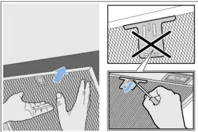 Technical diagram illustrating three steps of installing a component, showing hand positioning, cross symbol marking, and tool application.