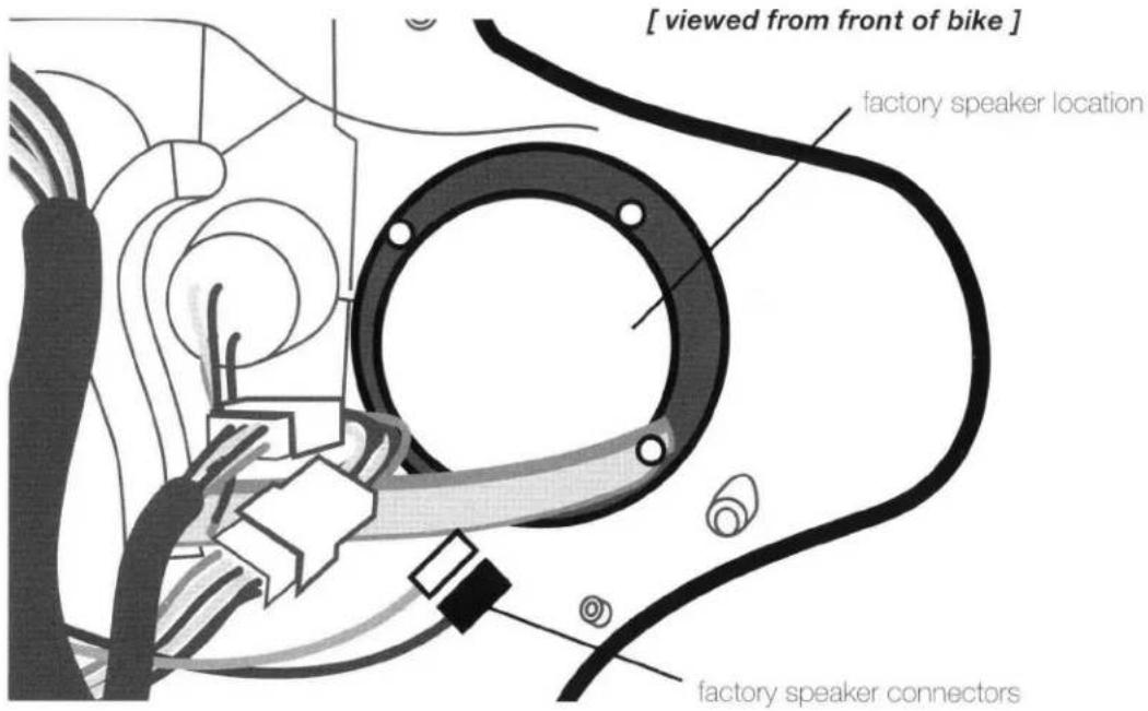 [ viewed from front of bike ] factory speaker location factory speaker connectors
