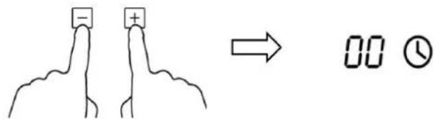 Diagram showing two finger positions with negative and positive signs, followed by a time indicator showing 00:00