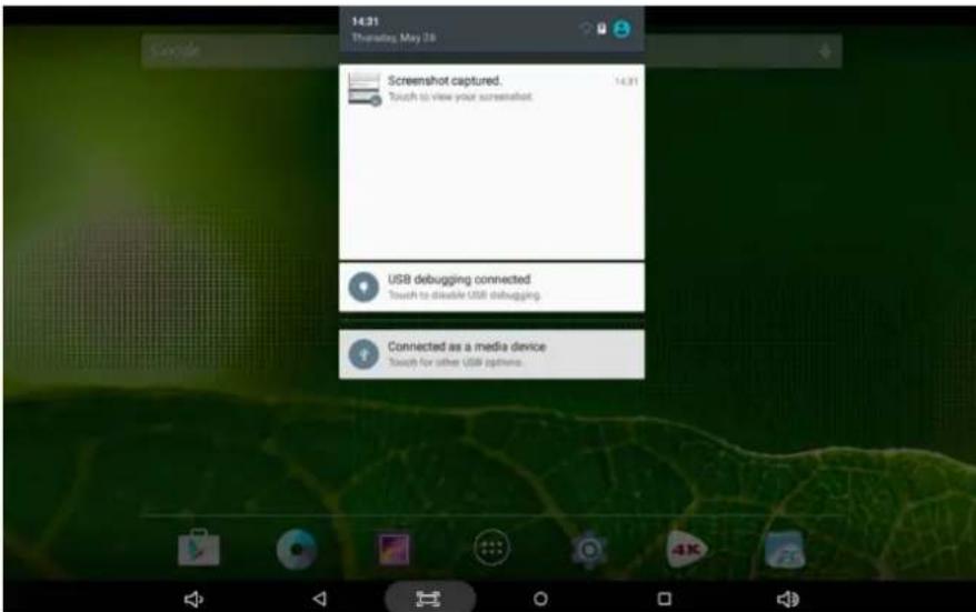 14.31 Thursday, May 28 Screenshot captured. Touch to view your screenshot. USB debugging connected Touch to drive USB debugging. Connected as a media device Touch for other USB typing.