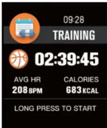 09:28 TRAINING 02:39:45 AVG HR CALORIES 208 BPM 683 KCAL LONG PRESS TO START
