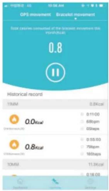 GPS movement Bracelet movement DCM calories consumed at the forecast movement this month(50A) 0.8 10MM 0.8Kcal 0.0Kcal 0:11:00 68bpm 05bps 0.8Kcal 0:55:00 79bpm 16bps 30MM 11.3Kcal 0.18:00