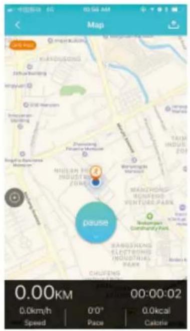 Map Pause 0.00KM 0.0km/h Speed 0.0° Pace Calorie 00:00:02 0.0kcal 80.56 AM