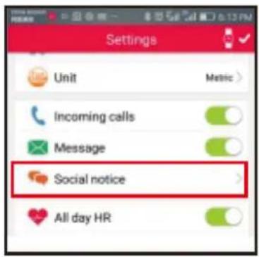 Settings Unit Metric Incoming calls Message Social notice All day HR