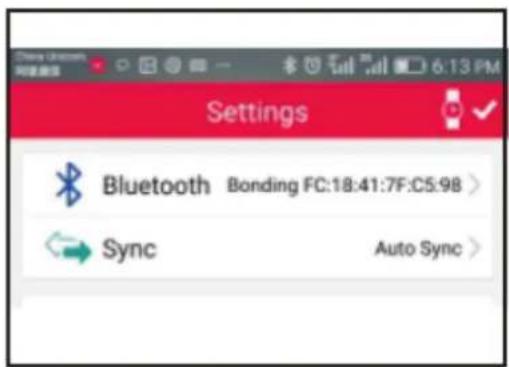 Settings Bluetooth Bonding FC:18:41:7F:C5:98 > Sync Auto Sync >