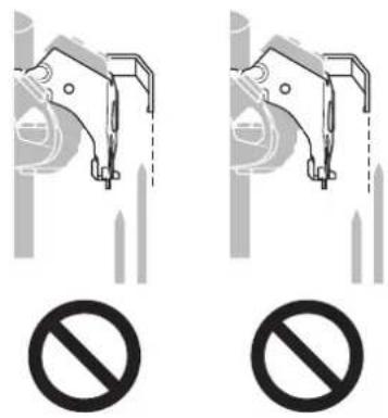 Diagram showing two identical mechanical device diagrams with a prohibition symbol below, indicating no protection or disapproval.