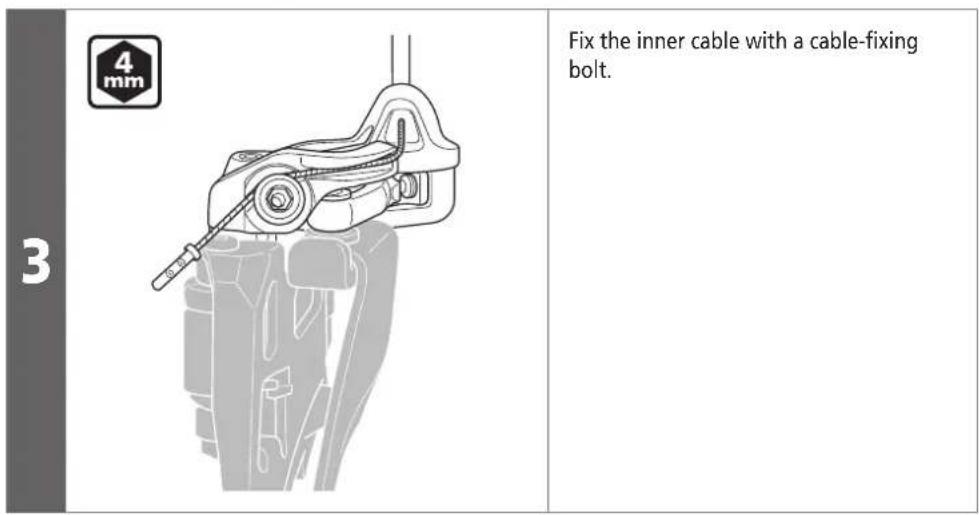 3 4 mm Fix the inner cable with a cable-fixing bolt.