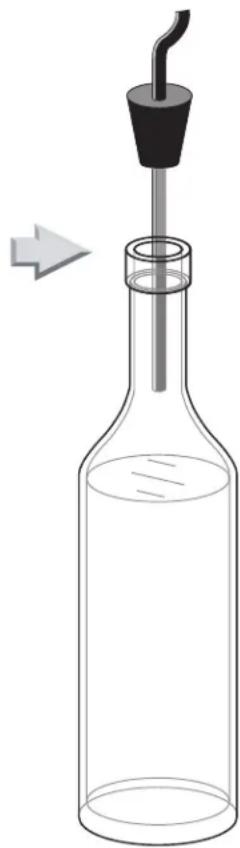 Simple line drawing of a bottle with a stopper and a side outlet, no text or symbols present.