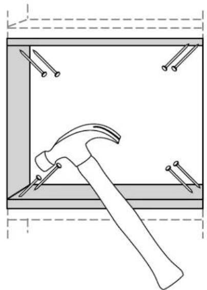Line drawing of a hammer inside a structural frame with multiple bolts (no text or symbols)