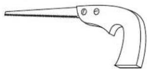 Line drawing of a manual saw with pointed tip and handle (no text or symbols)