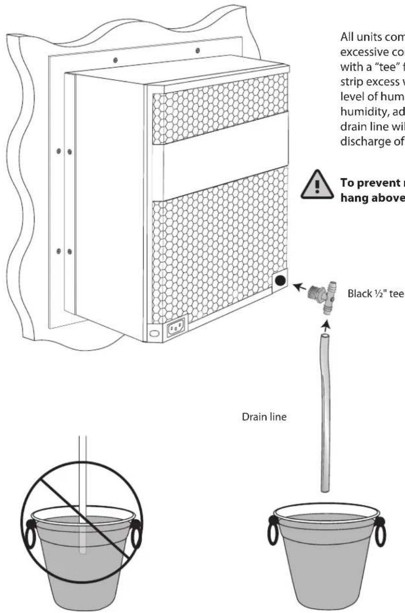 All units com excessive co with a "tee" f strip excess v level of hum humidity, ad drain line wil discharge of To prevent h hang above Black ½" tee Drain line