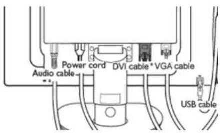 Power cord DVI cable* VGA cable Audio cable USB cable