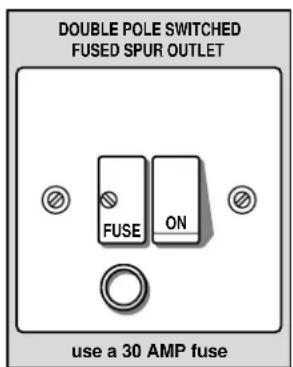 DOUBLE POLE SWITCHED FUSED SPUR OUTLET FUSE ON use a 30 AMP fuse