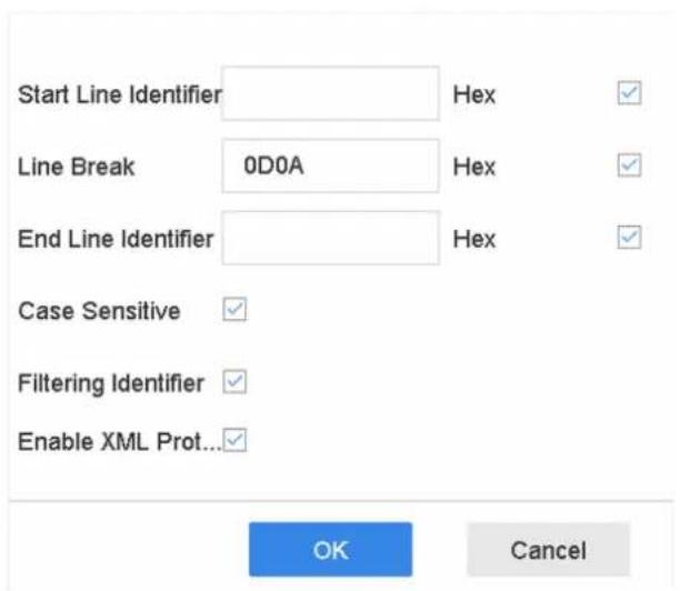 Start Line Identifier Hex Line Break 0D0A Hex End Line Identifier Hex Case Sensitive Filtering Identifier Enable XML Prot... OK Cancel