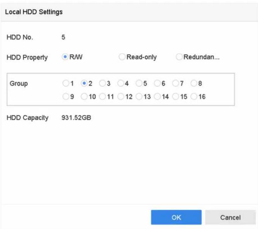 Local HDD Settings HDD No. 5 HDD Property RAW Read-only Redundan... Group 1 2 3 4 5 6 7 8 9 10 11 12 13 14 15 16 HDD Capacity 931.52GB OK Cancel