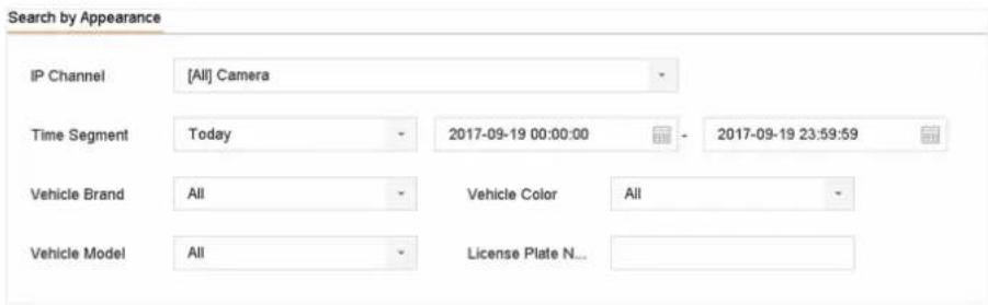 Search by Appearance IP Channel [All] Camera Time Segment Today 2017-09-19 00:00:00 2017-09-19 23:59:59 Vehicle Brand All Vehicle Color All Vehicle Model All License Plate N...