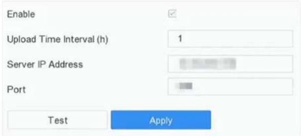 Enable Upload Time Interval (h) 1 Server IP Address Port Test Apply