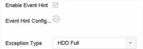 Enable Event Hint Event Hint Config... Exception Type HDD Full