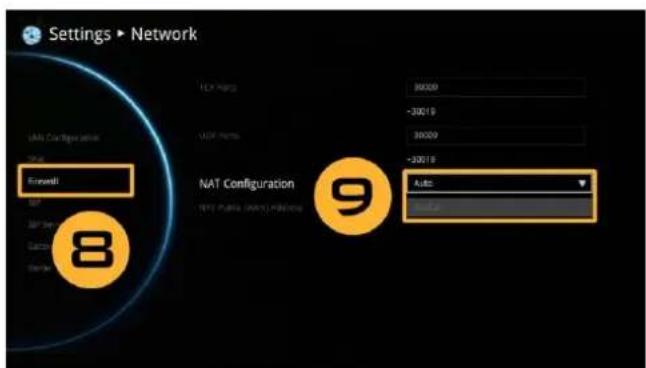 Settings ▶ Network UAT Configurations File Forward NAT Configuration 8 Auto Auto