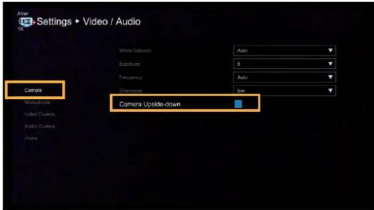After Settings ▶ Video / Audio Camera White Settuce Auto Exposure 5 Frequency Auto Grammation low Camera Upside-down