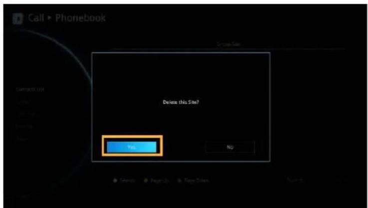Call ▶ Phonebook Delete this Site? Yes NO Search Page Up Page Down