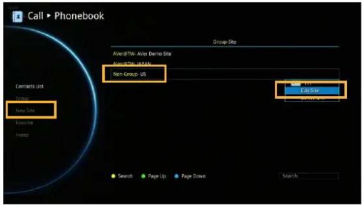 Call ▶ Phonebook Group Site AVer@TWI- AVer Demo Site AVer:TWI- UBAW Non-Group- US LRT Site Group New Site Resource Host Search Page Up Page Down Search