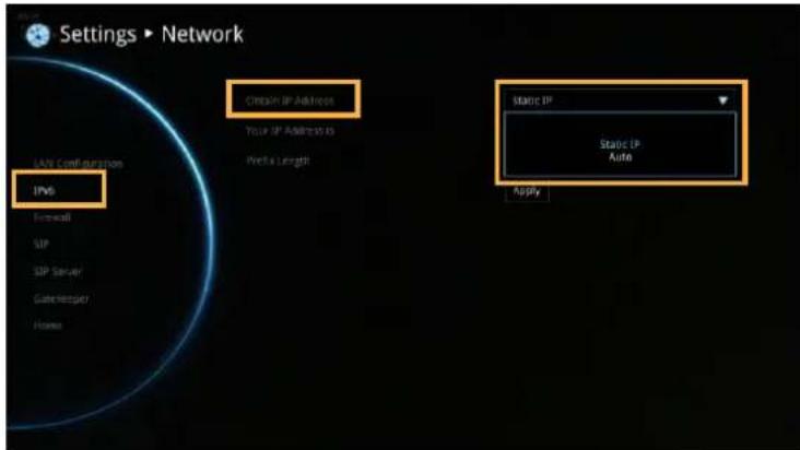 Settings ▶ Network IPVB Create IP Address Your IP Address is Porta Length Static IP Static IP Auto Apply