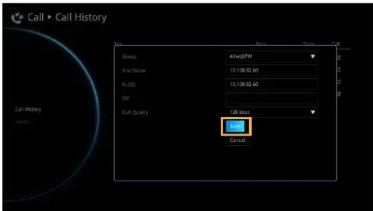 Call ▶ Call History Group AfterOTW Site Name 10.108.92.60 H323 10.108.92.60 BIF Call Quality 128 Mbps Event Cancel