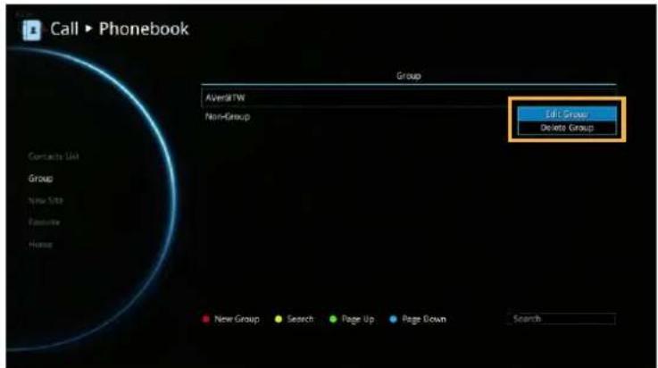 Call ▶ Phonebook Group AversiTW Non-Group Edit Groups Delete Group Contacts List Group New Site Favorite Home New Group Search Page Up Page Down Search