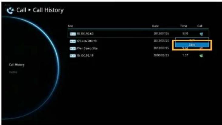 Call ▶ Call History Stop Date Time Call 10.101.92.60 2013/07/25 5:30 123.456.788.10 2013/07/25 Save After Demo Site 2013/07/25 9:34 10.100.92.19 2000/02/23 1:57 Call History Huring