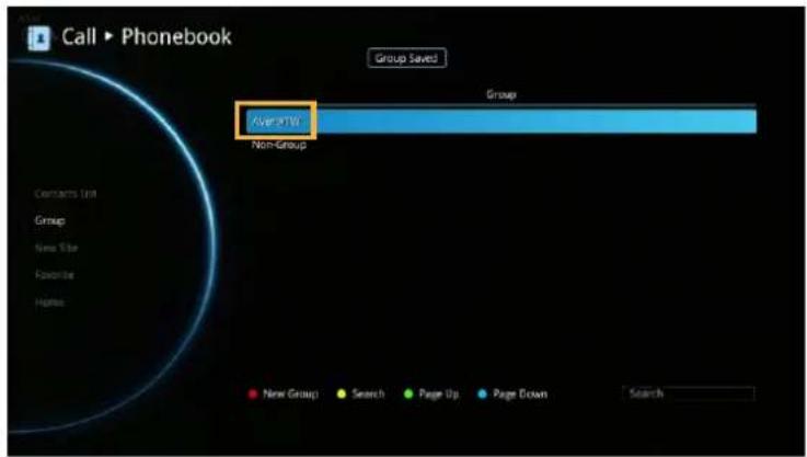 Call ▶ Phonebook Group Select Over/PTV Non-Group Group New Group Search Page Up Page Down Search
