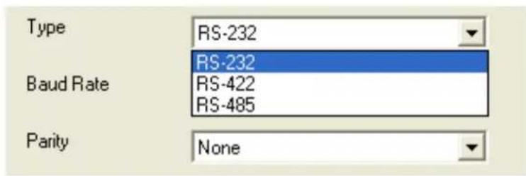 Type RS-232 Baud Rate RS-232 RS-422 RS-485 Parity None