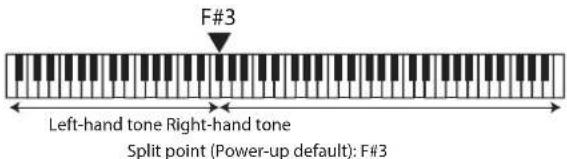 F#3 Left-hand tone Right-hand tone Split point (Power-up default): F#3