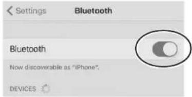 Settings Bluetooth Bluetooth Now discoverable as "iPhone"; DEVICES