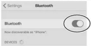 Settings Bluetooth Bluetooth Now discoverable as "iPhone". DEVICES