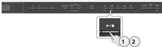 Screenshot of a media player interface showing playback controls and a play button with numbered annotations