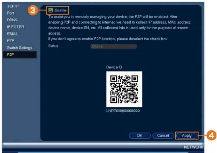 Lorex NK263-88ABE - To change P2P setting: - 1