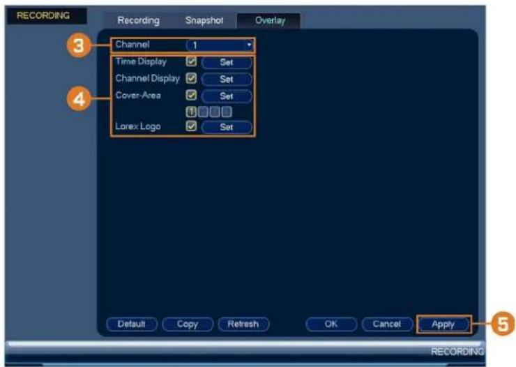 Lorex NK263-88ABE - To configure video overlay settings: - 1