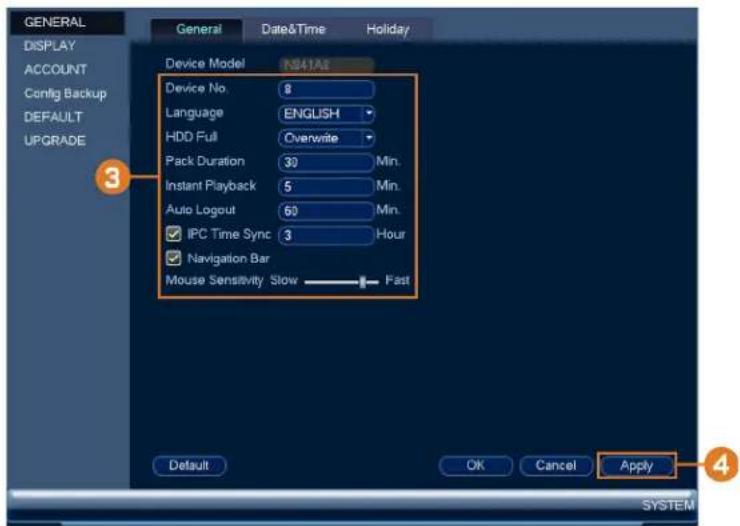 Lorex NK182-85CB - To configure general settings: - 2