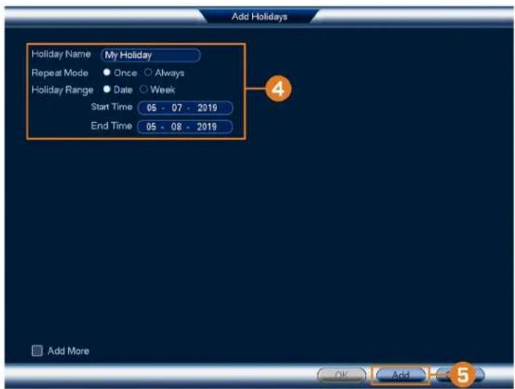 Lorex NK182-85CB - To configure holidays: - 2