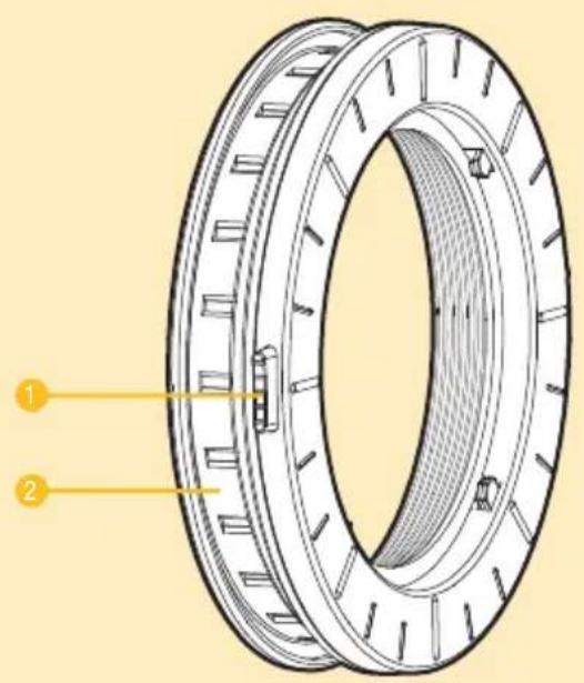 Technical diagram of a mechanical component with labeled parts 1 and 2