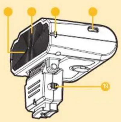 Technical diagram of a device housing with numbered annotations and highlighted components