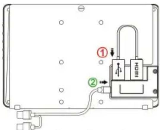 Diagram of a device with labeled components and directional arrows, showing internal wiring and a lock mechanism.