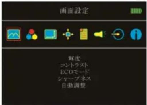 画面設定 輝度 コントラスト ECOモード シャープネス 自動調整