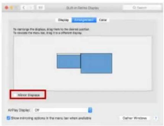 Shift-In Retina Display Display Alt-Alt Retina1 Color To rearrange the displays, drag them to the cleared coalition. To relocate the menu bar, drag it to a different display. Minor Displays AltPlay Display: Off Show mirroring options in the menu bar when available Other Windows